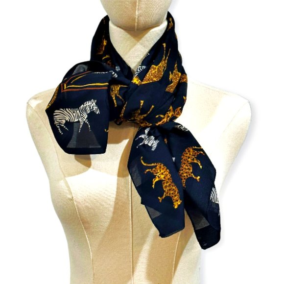 Symphony Accessories Vintage Symphony Black Scarf Safari Animals